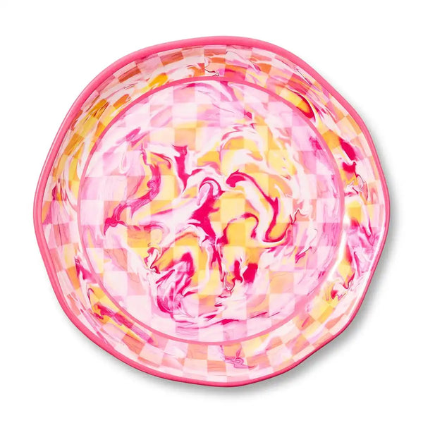 Pink Marble Check Melamine Serving Bowl
