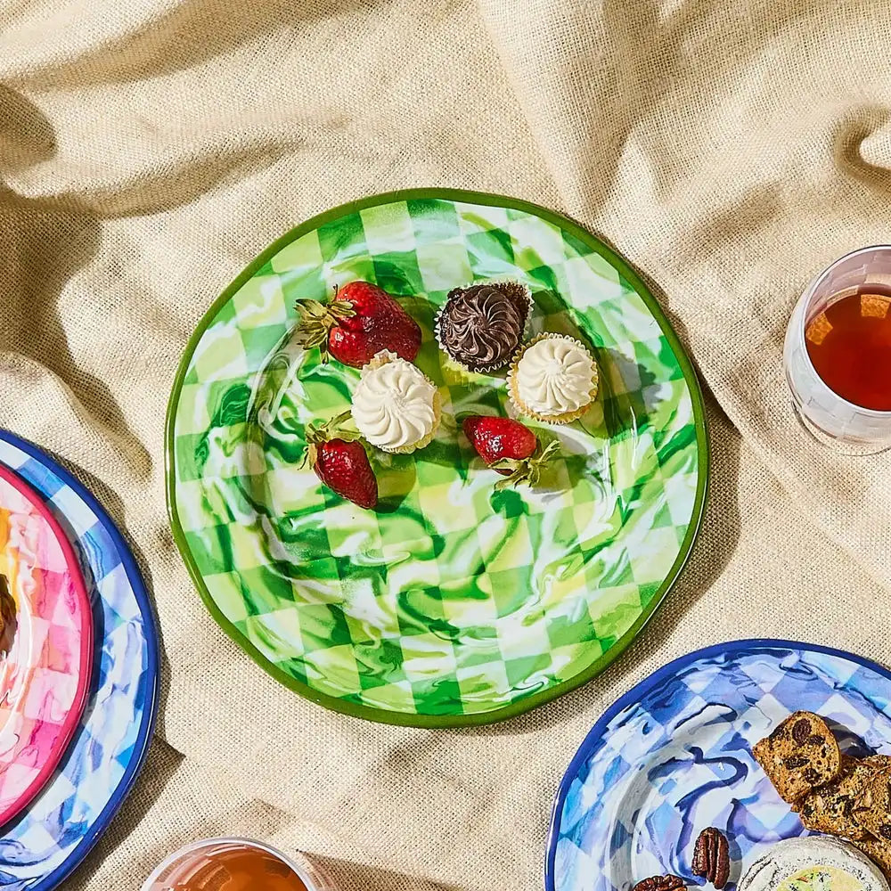 Green Marble Check Melamine Small Bowls, Set of 4