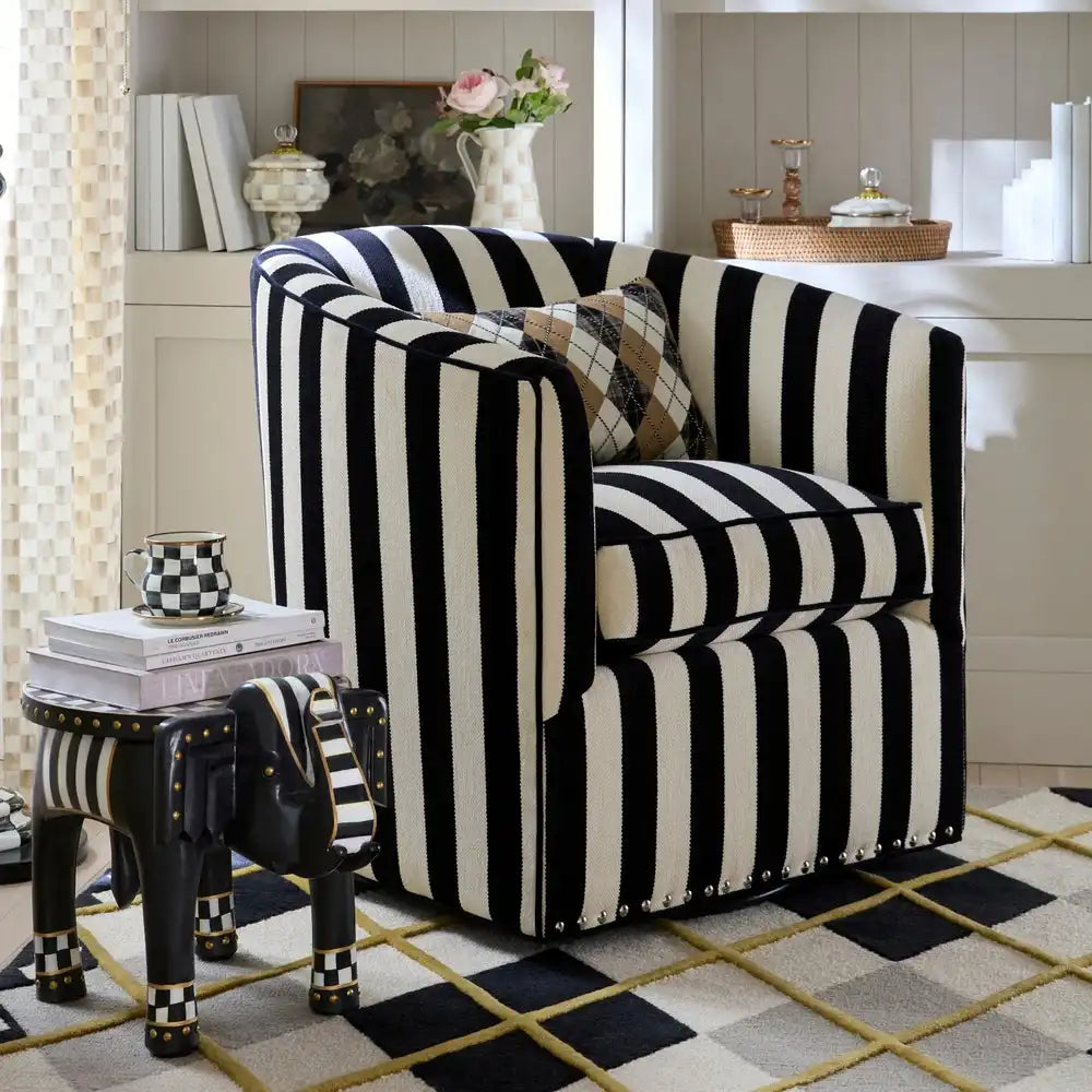 Marquee Black Stripe Chenille Wing Chair
