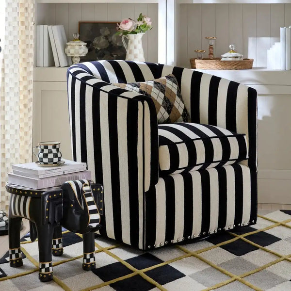 Marquee Black Stripe Chenille Wing Chair