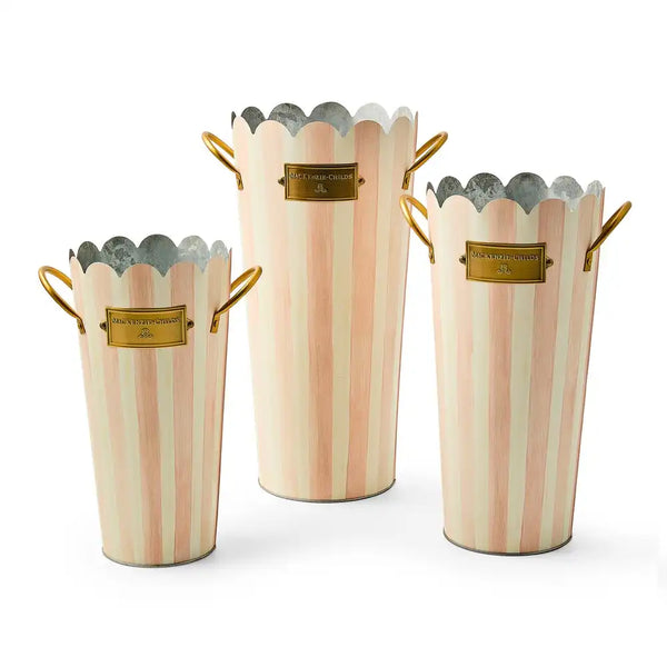 Mocha Stripe Flower Buckets, Set of 3