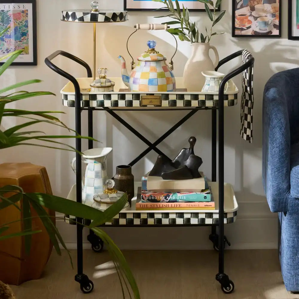 Mocha Check 3-Tier Kitchen Cart