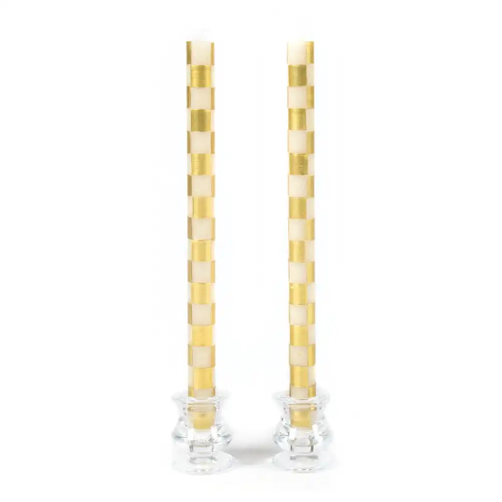 Emerald Check Dinner Candles, Set of 2