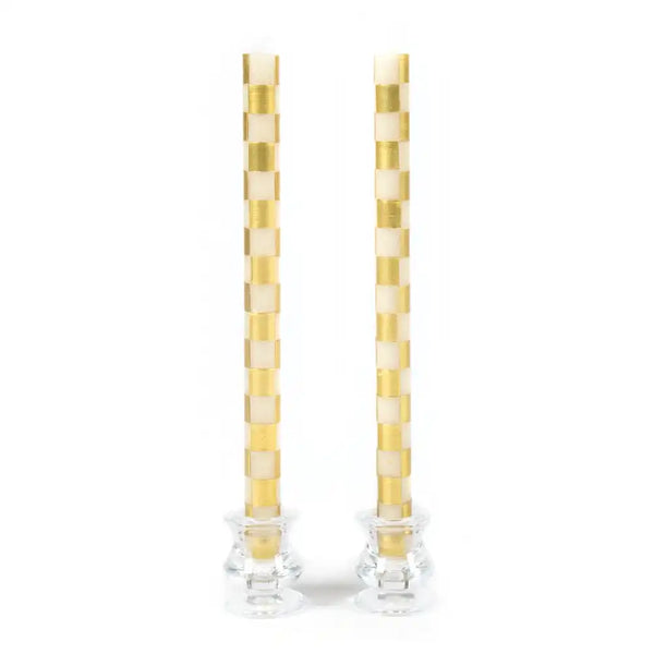 Emerald Check Dinner Candles, Set of 2