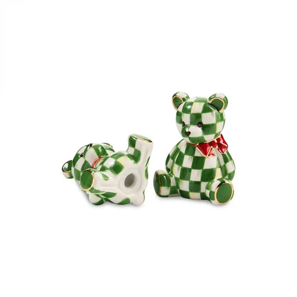 Emerald Check Holiday Bear Salt & Pepper Set