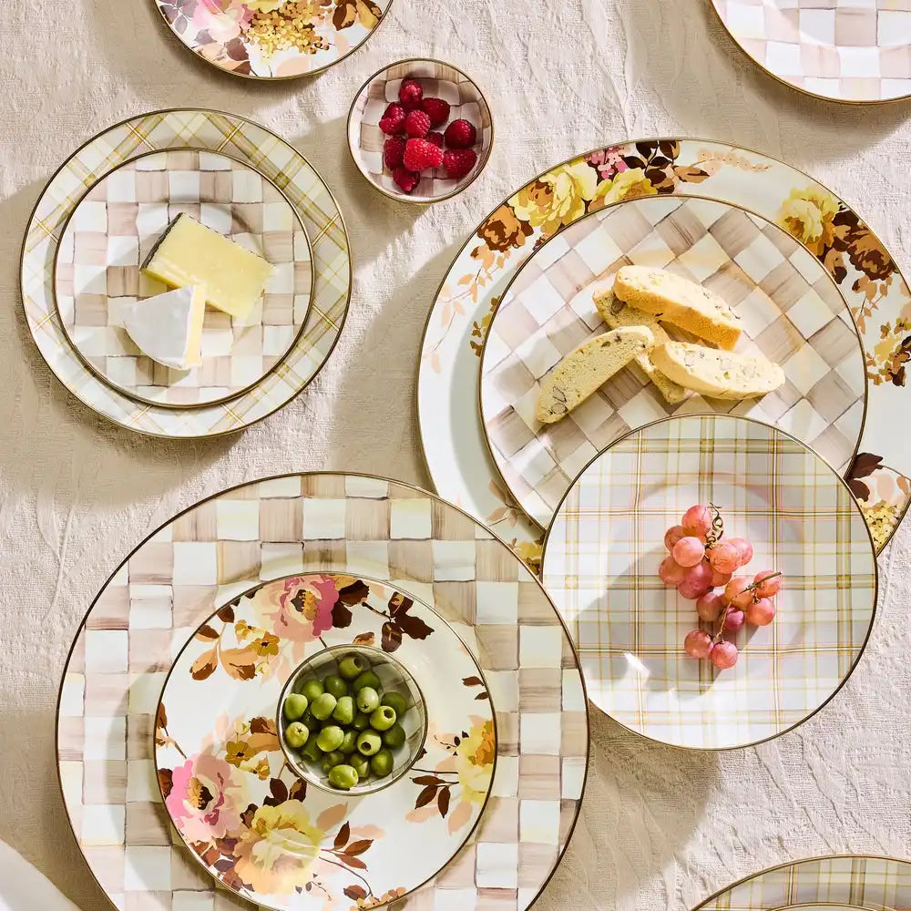 Mocha Check Dinner Plate