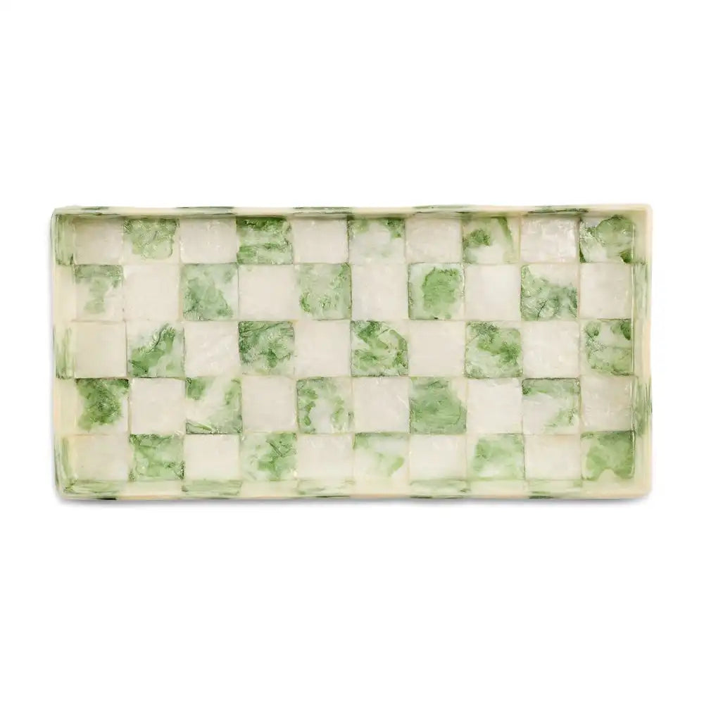 Sage Check Capiz Boutique Tissue Box Cover