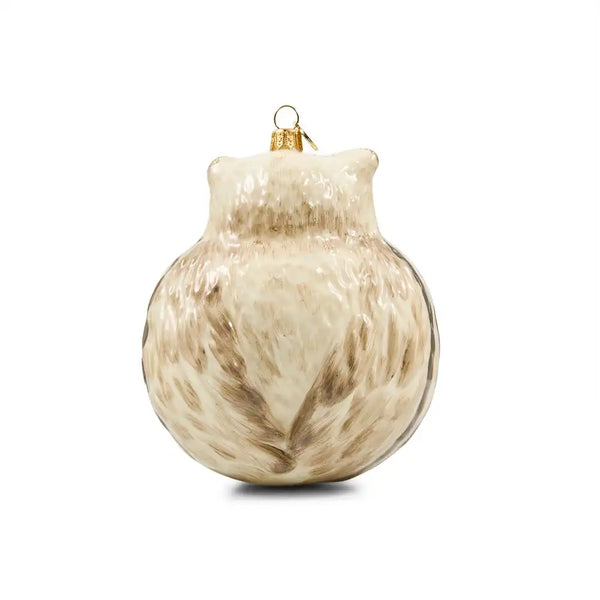 Mocha Check Owl Glass Ornament