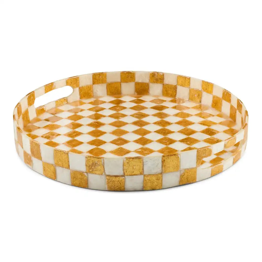 Gold Check Capiz Round Tray Main image