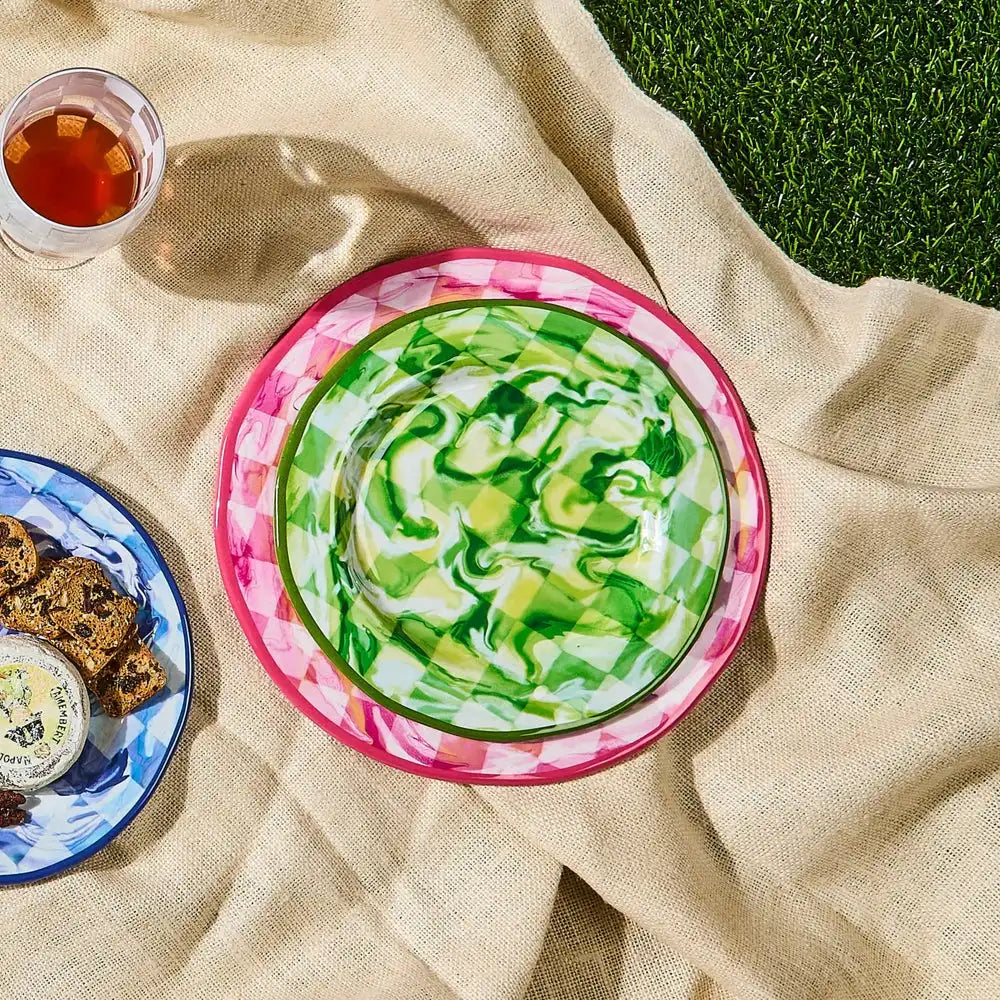 Green Marble Check Melamine Small Bowls, Set of 4