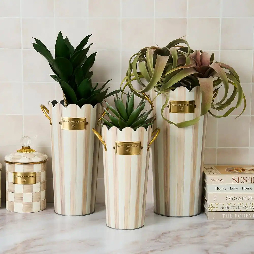 Mocha Stripe Flower Buckets, Set of 3 Secondary image