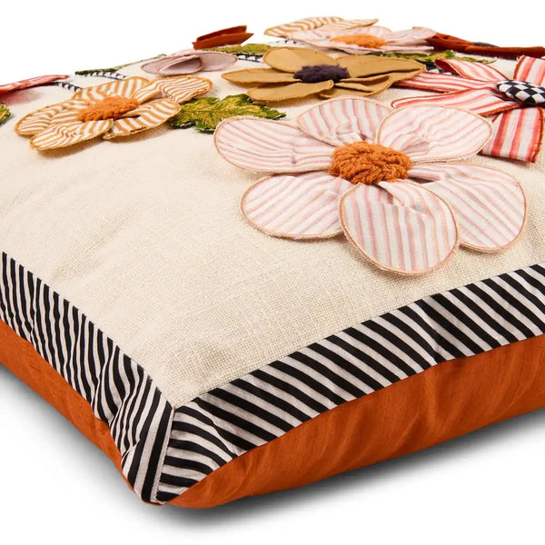 Striped Flowers Throw Pillow