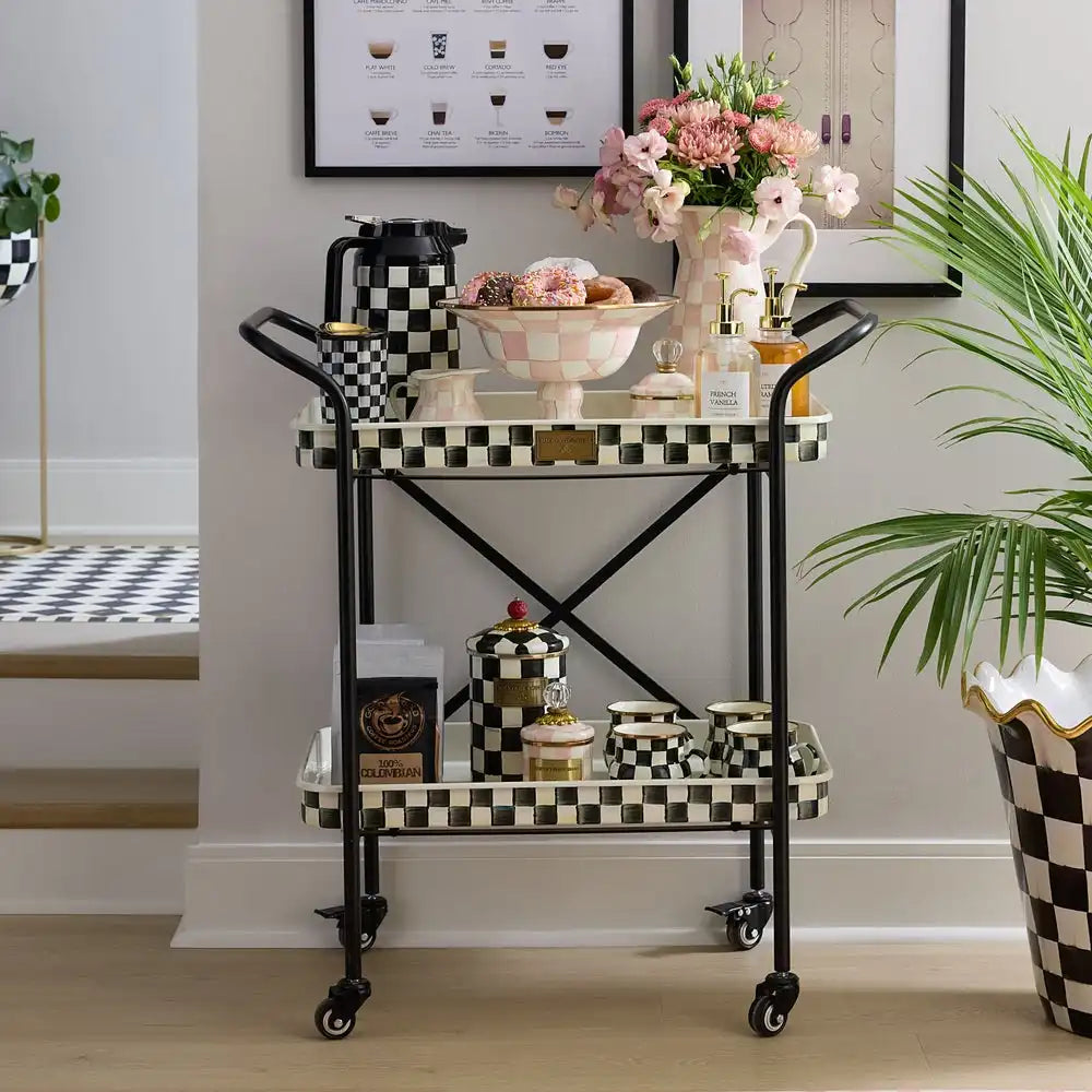 Mocha Check 3-Tier Kitchen Cart