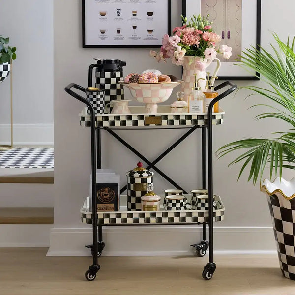 Mocha Check 3-Tier Kitchen Cart