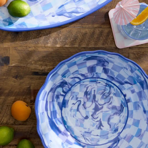 Pink Marble Check Melamine Serving Bowl