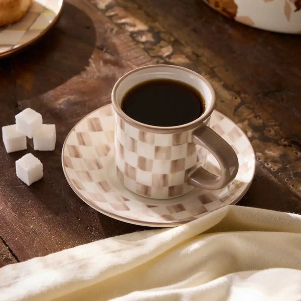 Sterling Check Espresso Cup & Saucer, Set of 2