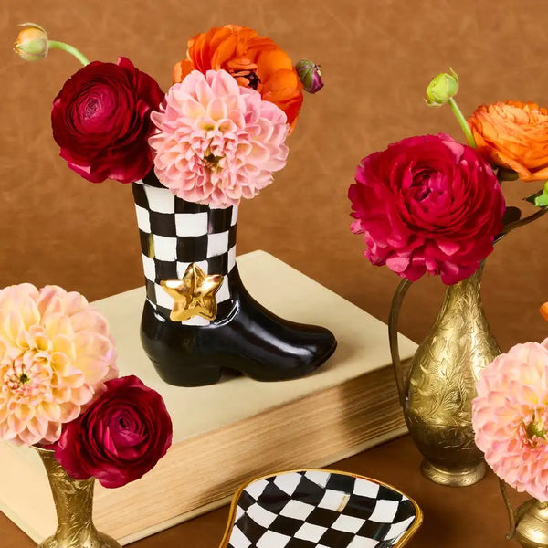 Lainey Wilson Rosy Check Cowgirl Boot Bud Vase