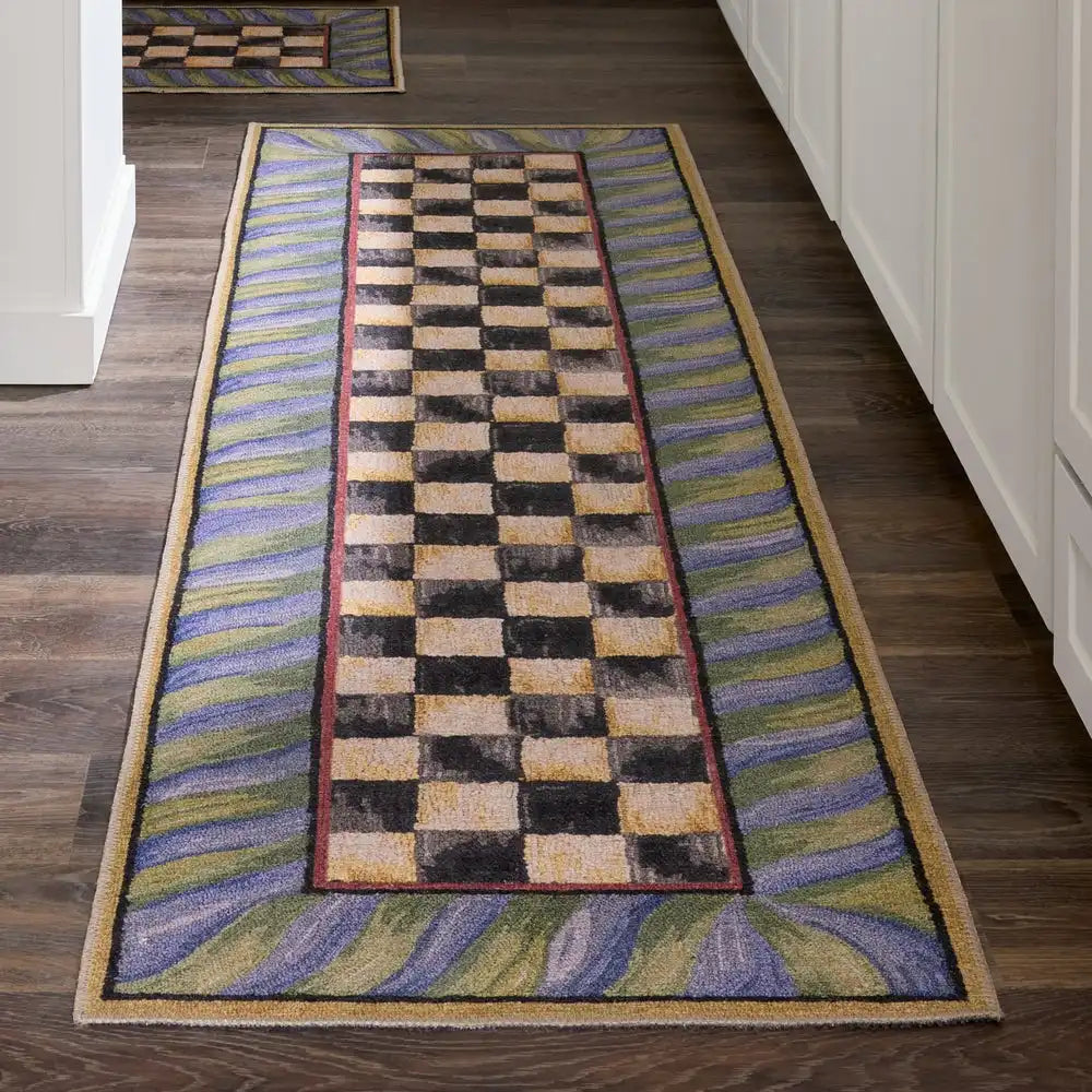 Courtly Check Purple & Green 3' x 5' Washable Rug