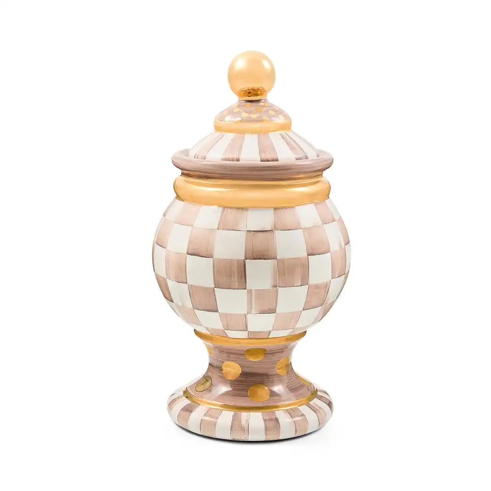 Mocha Check Ceramic Groovy Canister