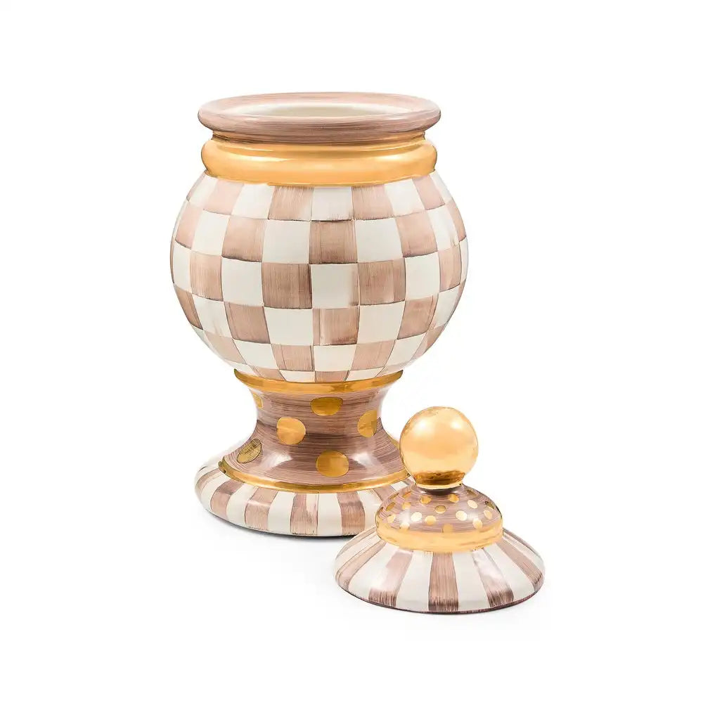 Mocha Check Ceramic Groovy Canister