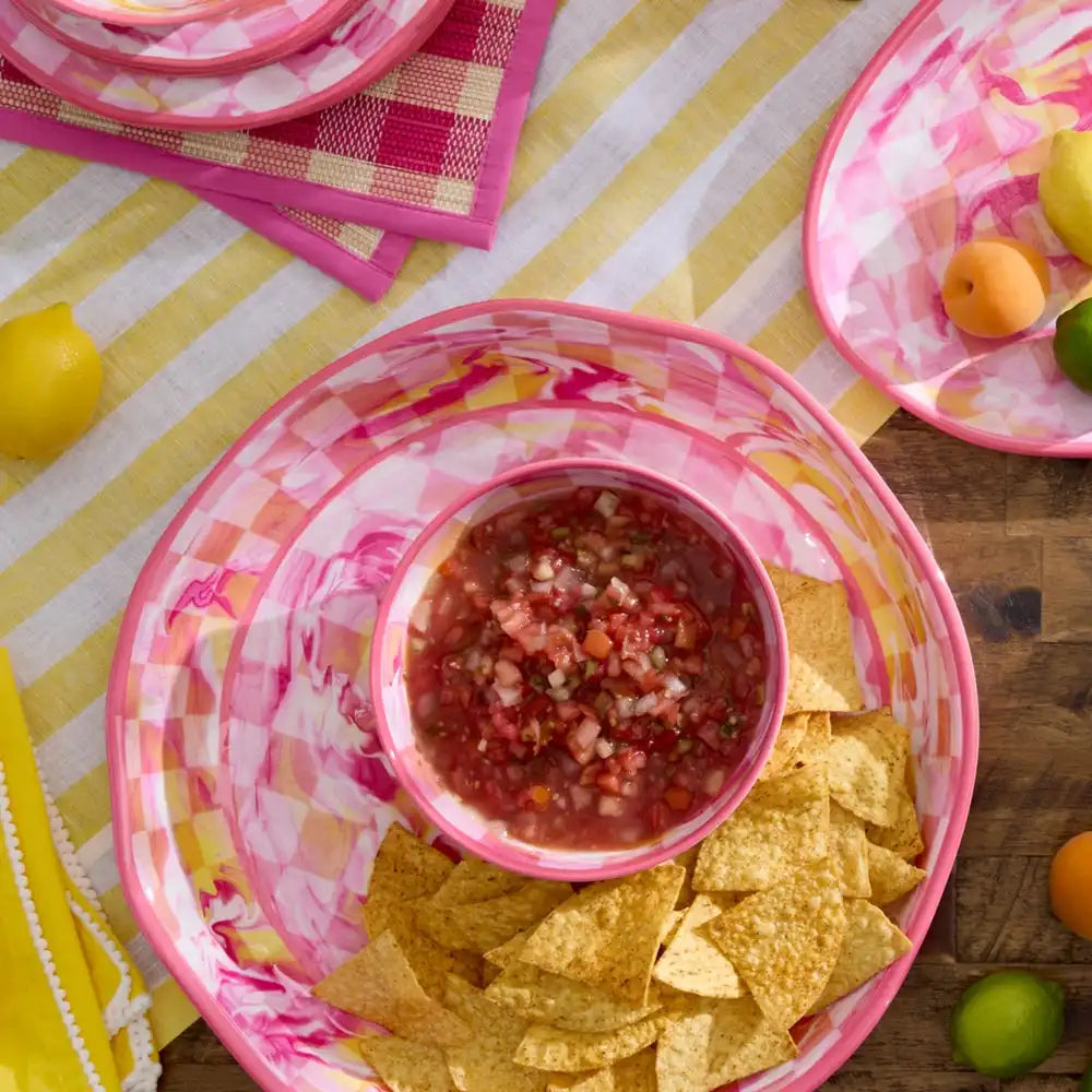 Pink Marble Check Melamine Serving Bowl