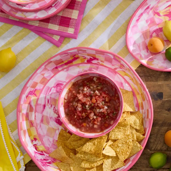 Pink Marble Check Melamine Serving Bowl