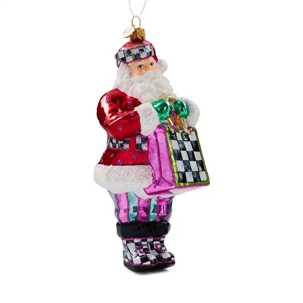 Shopper Santa Glass Ornament