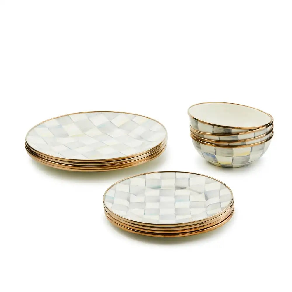 Mocha Check Dinnerware 12pc Complete Set