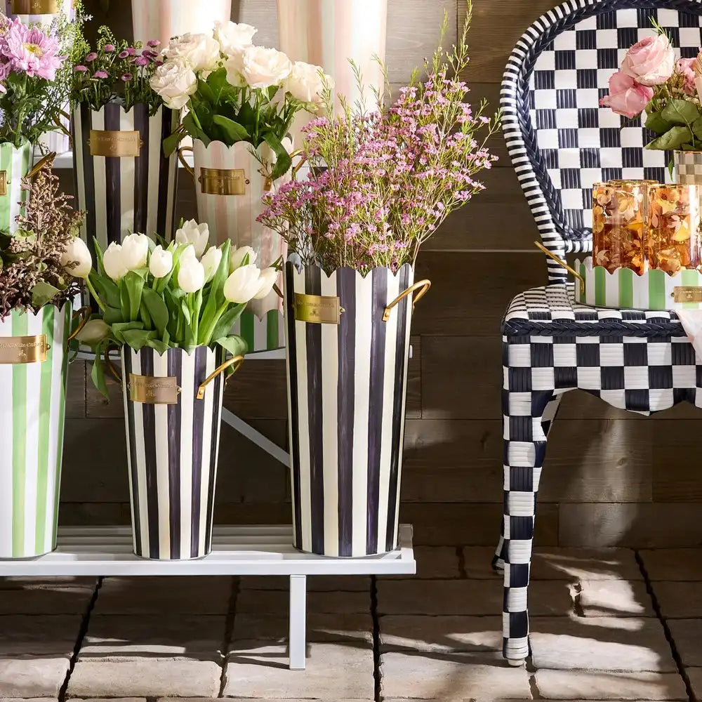 Mocha Stripe Flower Buckets, Set of 3