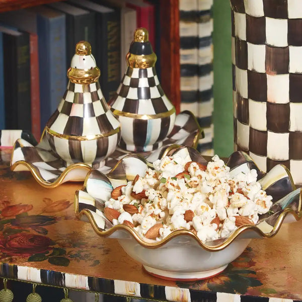 Mocha Check Ceramic Fluted Breakfast Bowl