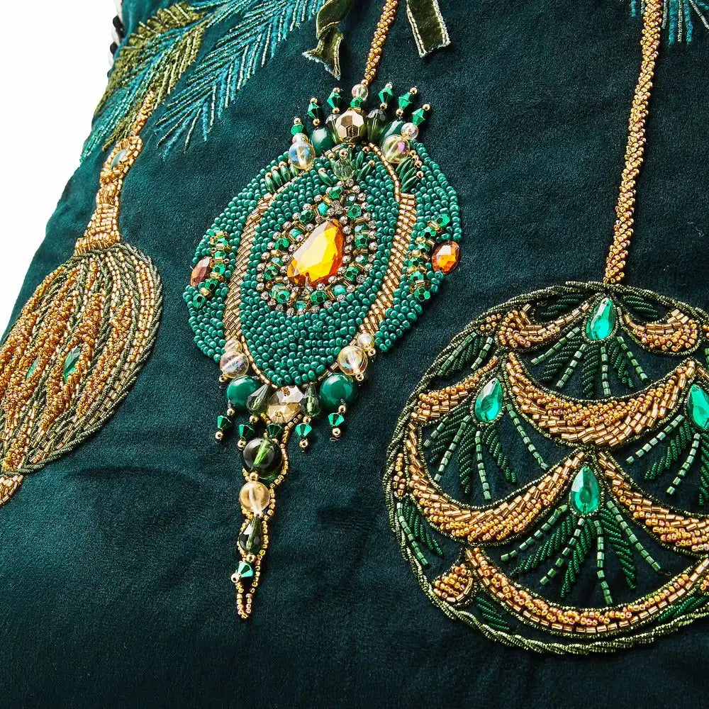 Emerald Ornaments Beaded Throw Pillow