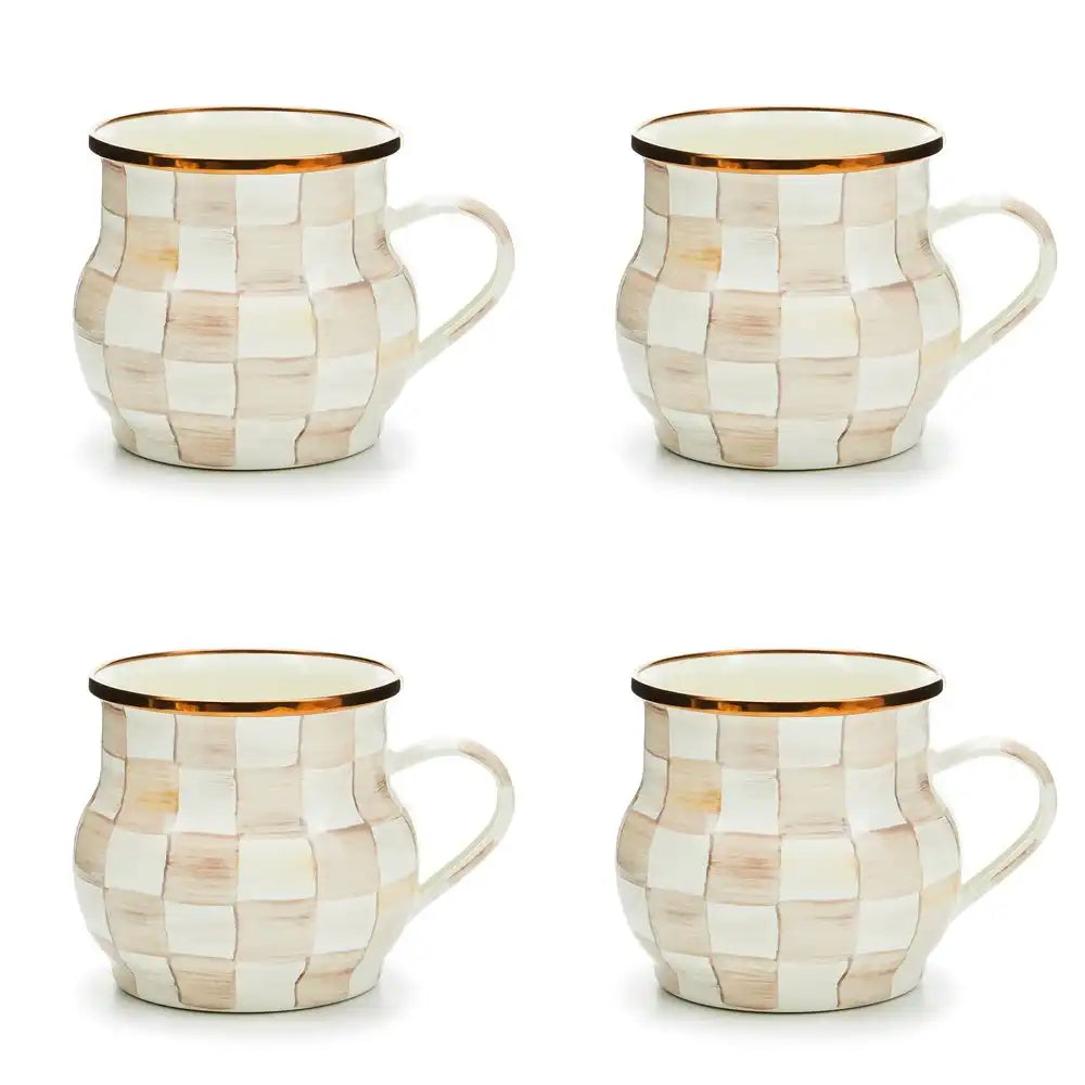 Mocha Check Mugs, Set of 4 Main image