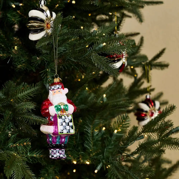 Shopper Santa Glass Ornament