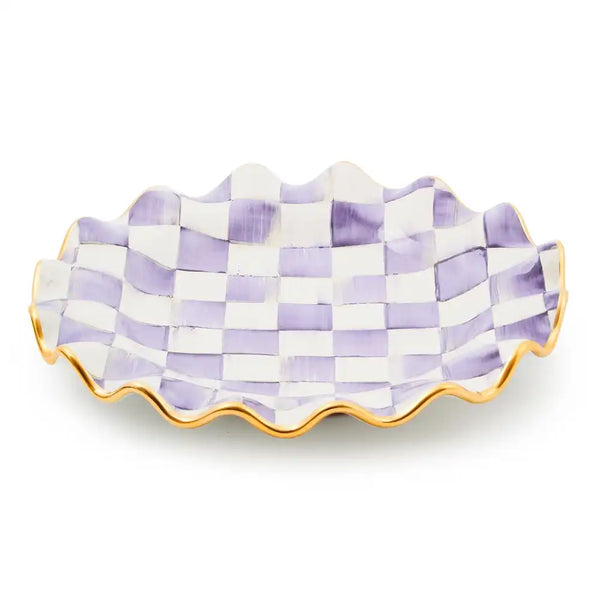 Violet Check Ceramic Fluted Dessert Plate