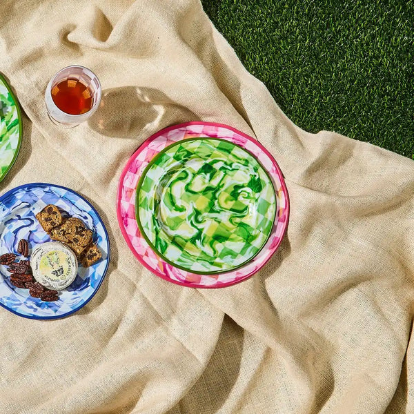 Green Marble Check Melamine Small Bowls, Set of 4