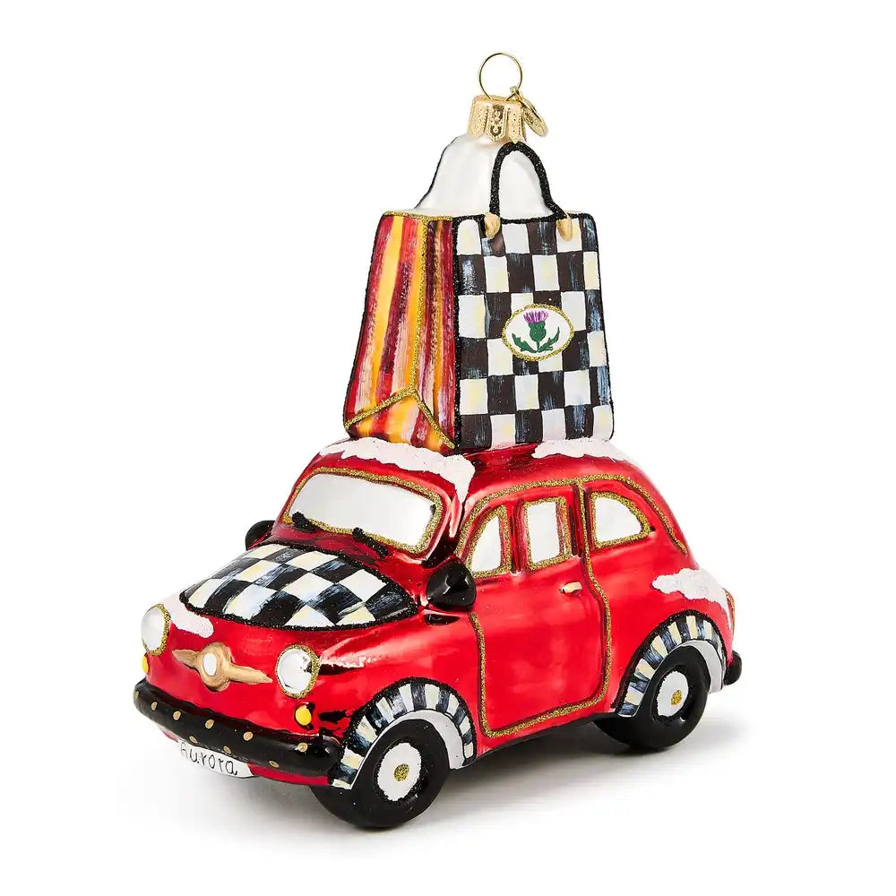 Christmas Shopping Car Glass Ornament