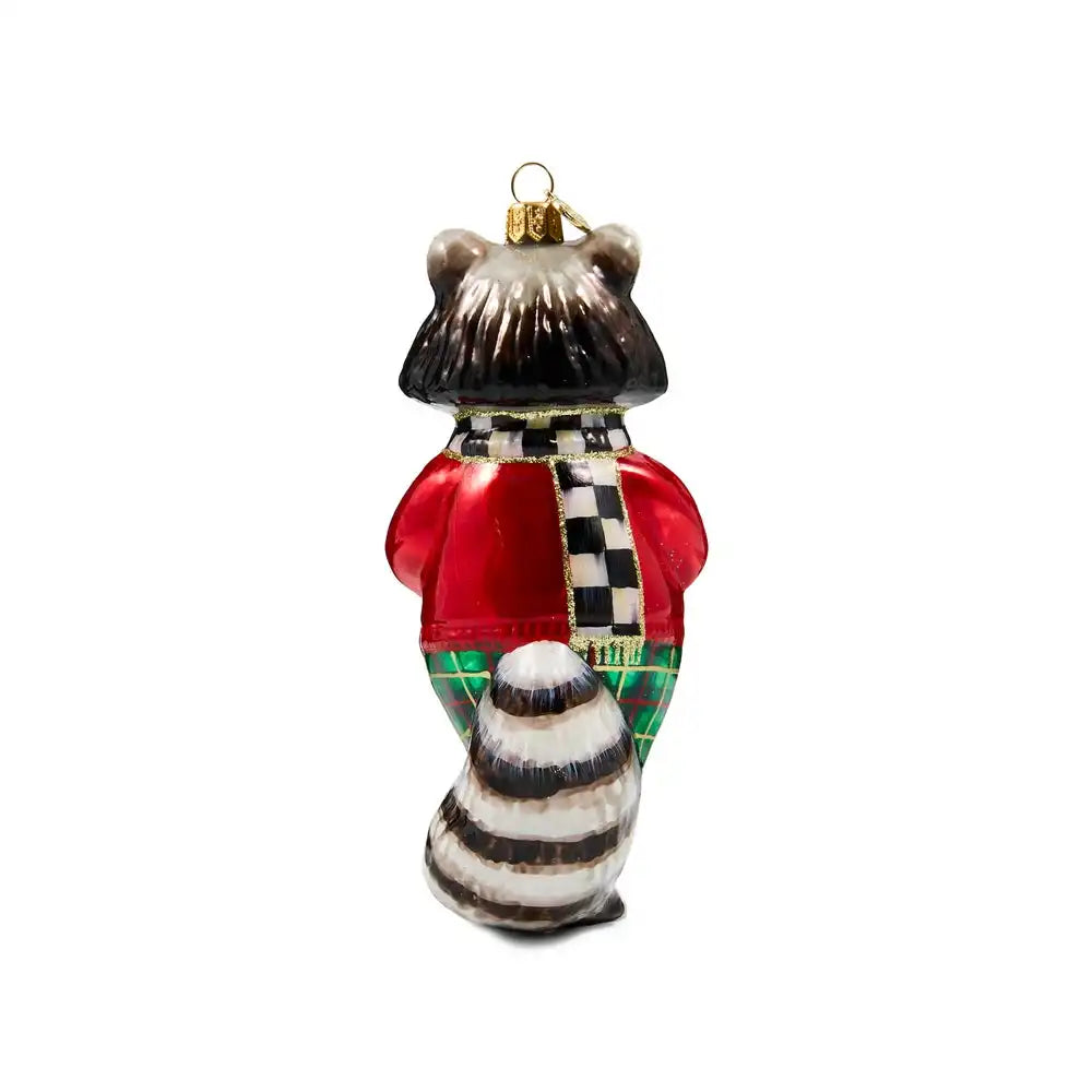 Tartan Raccoon Glass Ornament