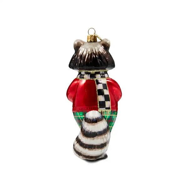 Tartan Raccoon Glass Ornament