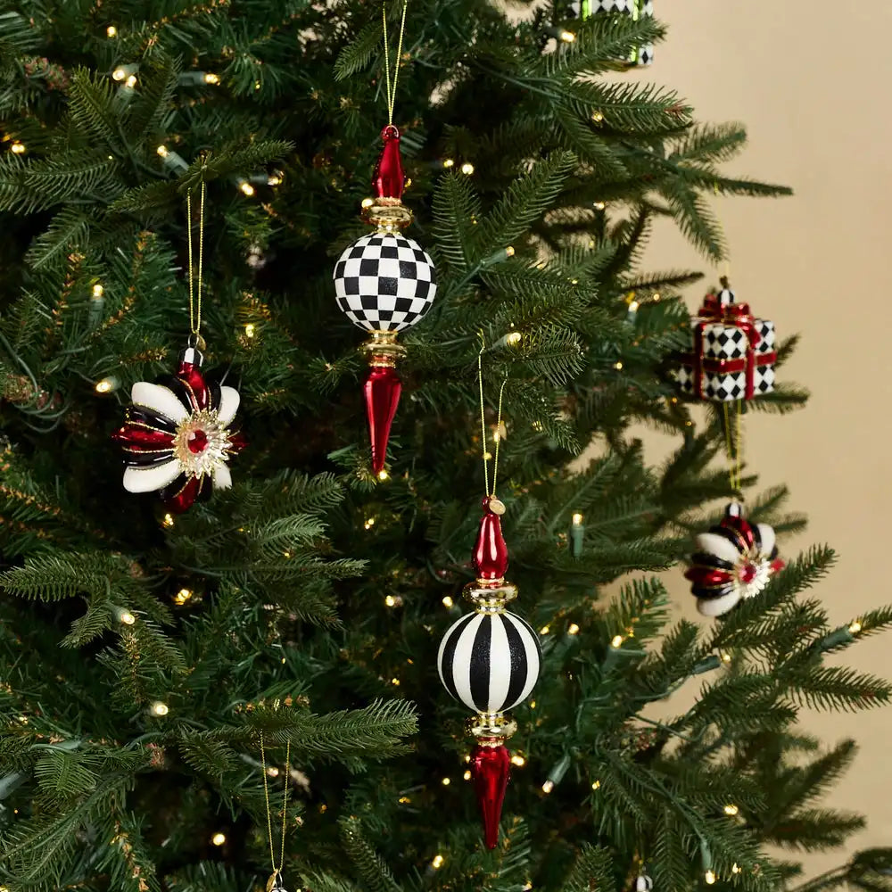 Black & White Check Finial Glass Ornaments, Set of 2 Secondary image