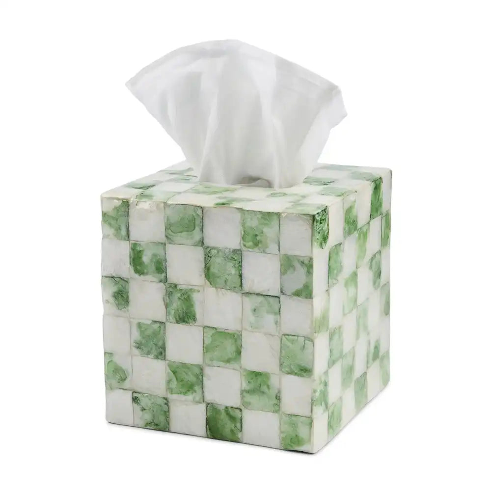 Sage Check Capiz Boutique Tissue Box Cover Main image