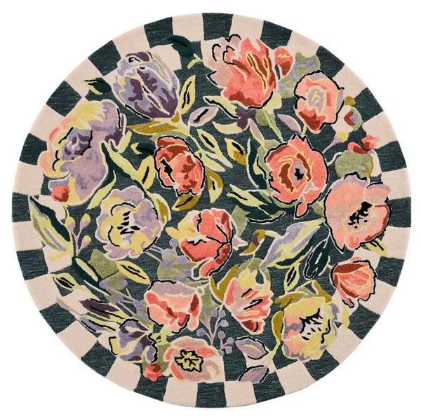 Ranunculus and Checks 6' Round Rug