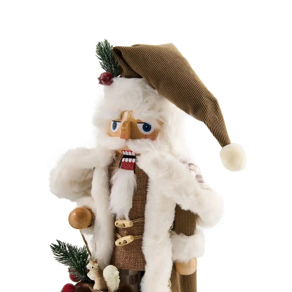 Mocha Check Wood Santa Nutcracker