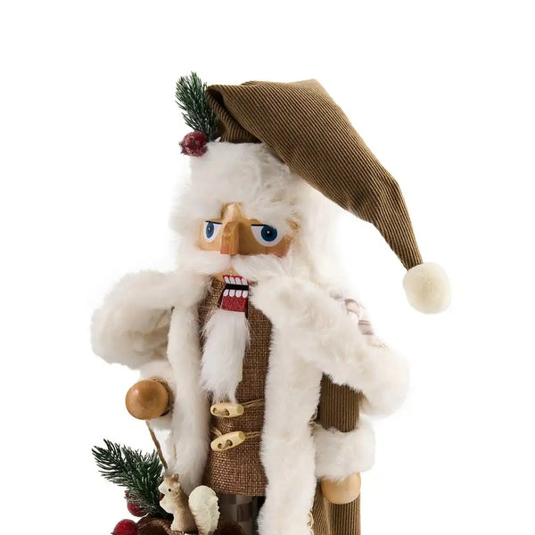Mocha Check Wood Santa Nutcracker