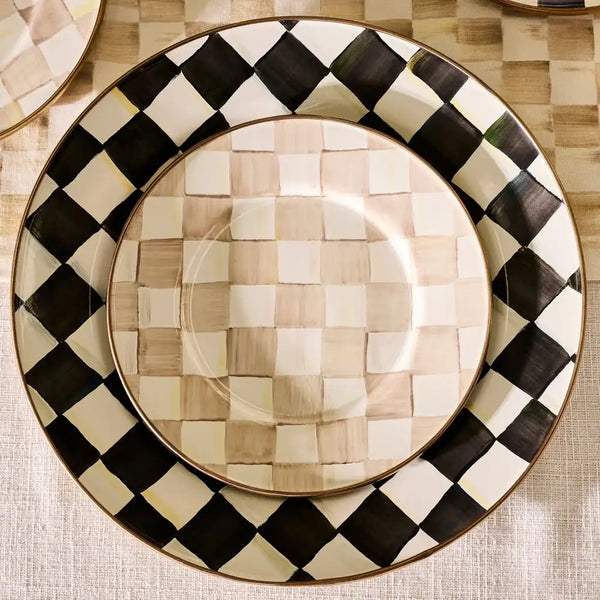 Mocha Check Dinner Plate