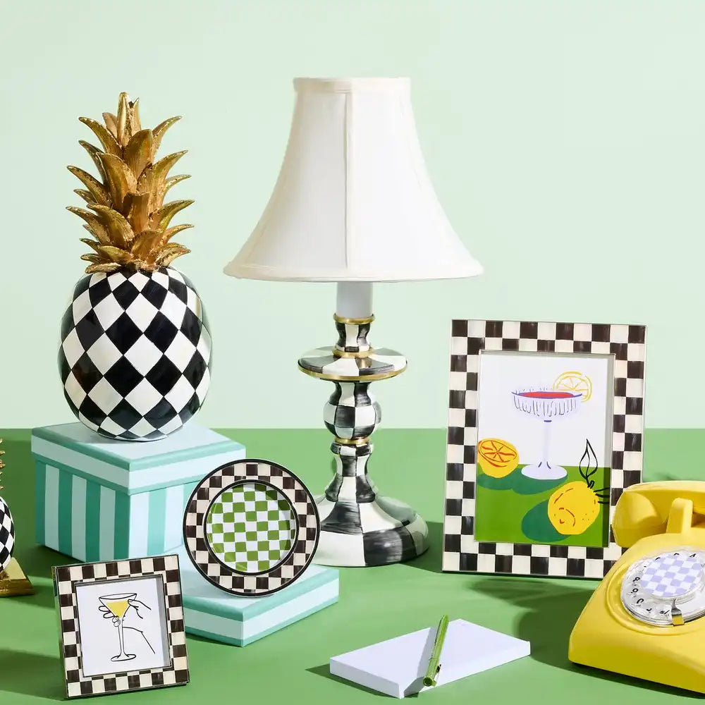 Emerald Check Candlestick Lamp