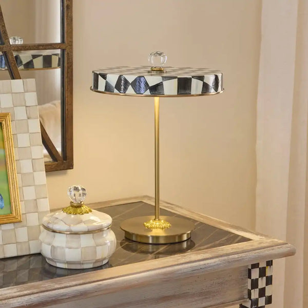 Courtly Check LED Rechargeable Disk Table Lamp