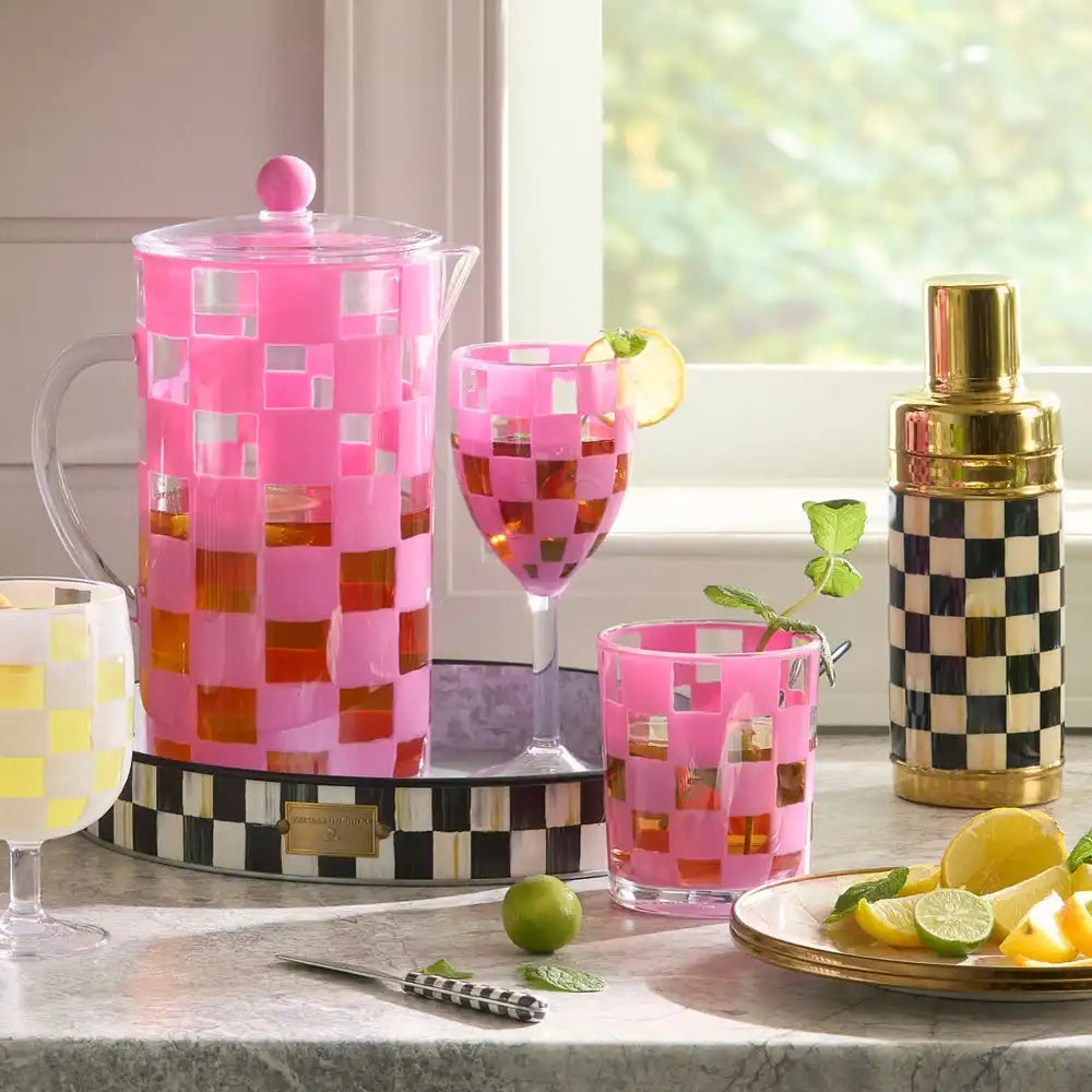Black Check Acrylic Tumblers, Set of 4