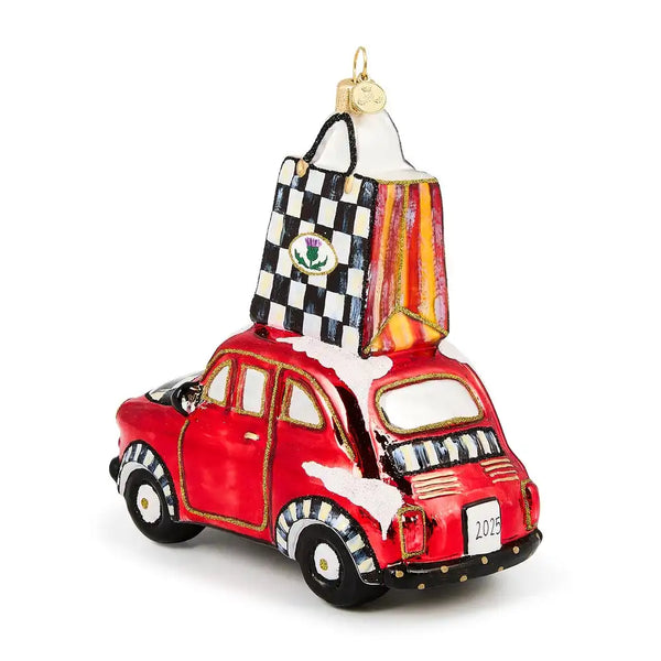 Christmas Shopping Car Glass Ornament