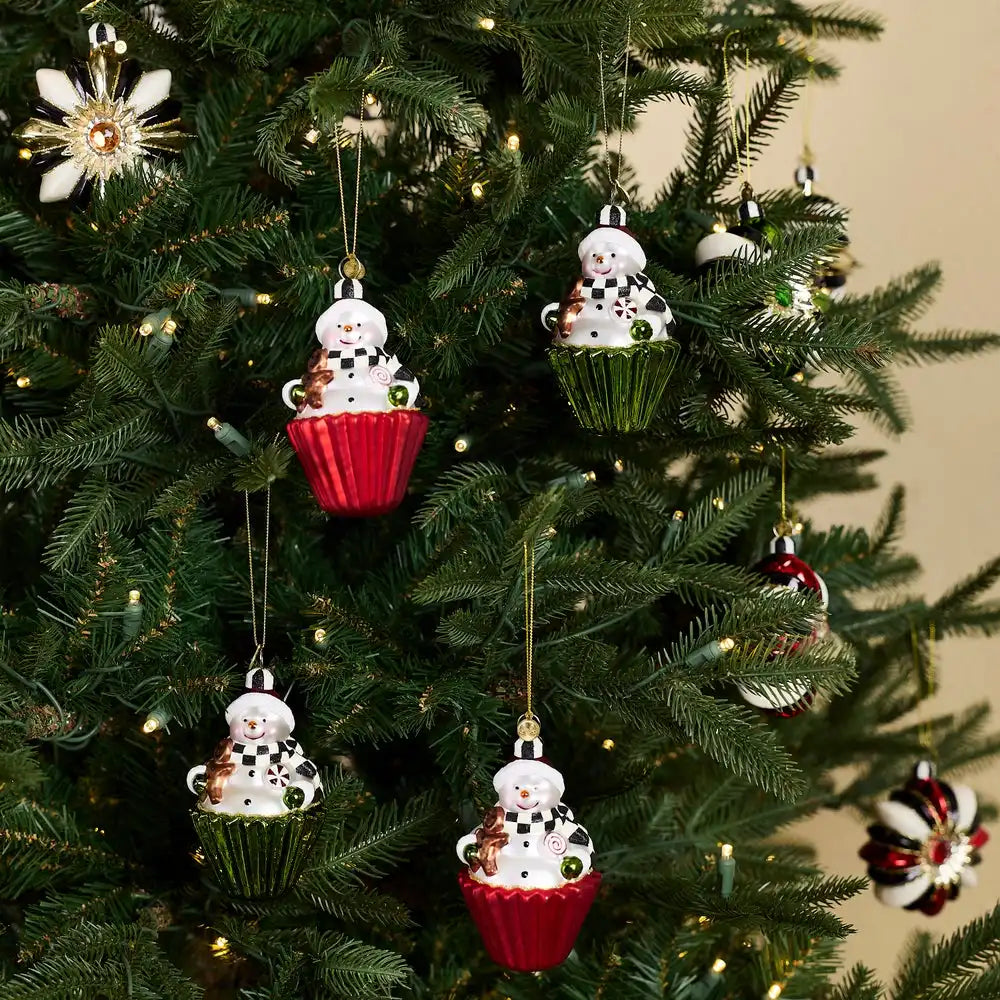 Cupcake Snowman Glass Ornaments, Set of 4 Secondary image