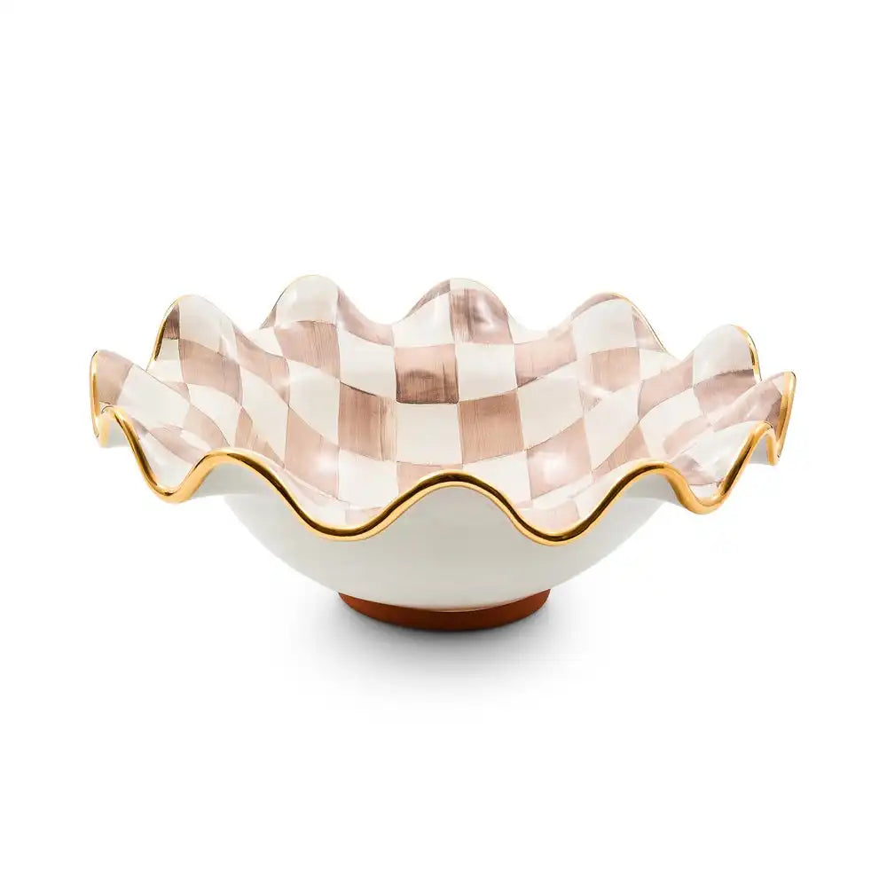 Rosy Check Medium Ceramic Fluted Serving Bowl
